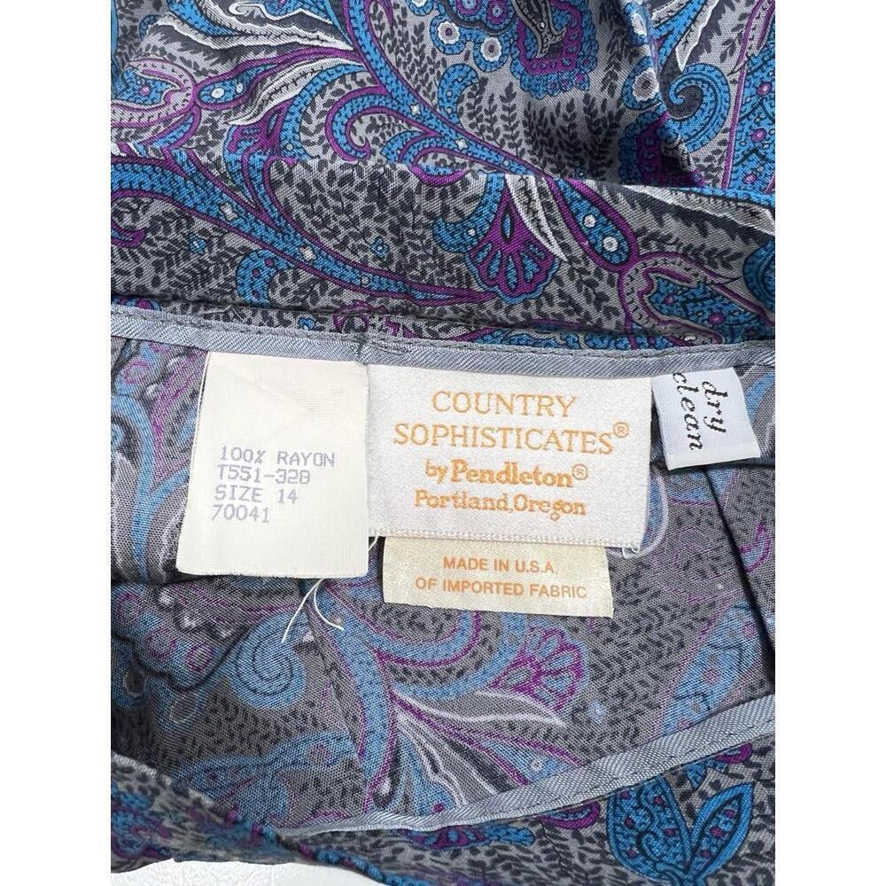 Vtg Pendleton Country Sophisticates Blue Purple Paisley  Rayon Skirt Size 14 - Picture 5 of 7